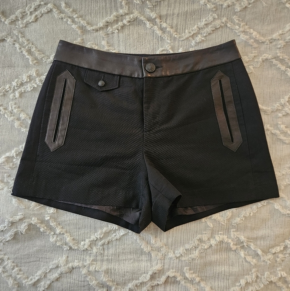 Rag & Bone Tatiana Black Shorts Size 4 Lamb Leather Trim - Picture 1 of 8
